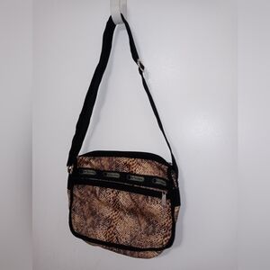 The Sport Sac beige Snake print Zip Up Shoulder bag Adjustable Strap